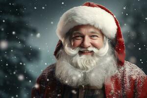 sonriente Papa Noel claus en su icónico rojo traje y barba ai generativo foto