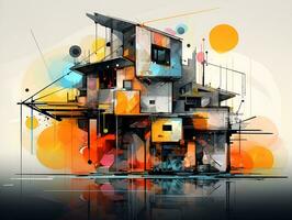 ink paint colorful house construction abstract generative ai photo
