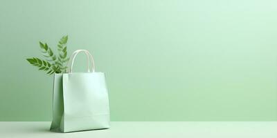 pastel green shopping bag nature green leaf ai generative photo