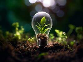 plant inside glass light bulb green house concept greening back to nature ai generate photo