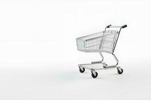 stainless shopping trolley copy space white background generative ai photo