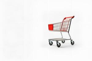 stainless shopping trolley copy space white background generative ai photo