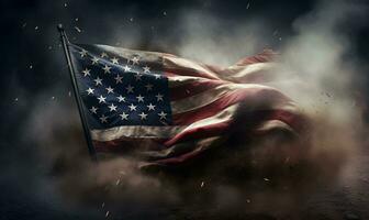 usa flag dirty smoke cinematic waving war concept generative ai photo