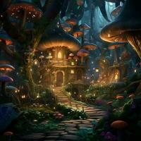 mushroom fairy tale elf house illustration ai generate photo