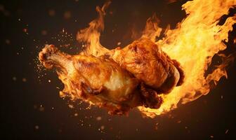 caliente fuego ala cinematográfico fuego pollo picante concepto generativo ai foto