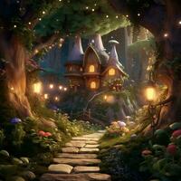 fairy tale elf house in the forest fantasy generative ai photo