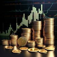 gold coin with stock market chart background photo