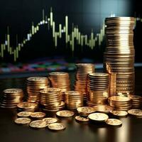 gold coin with stock market chart background photo