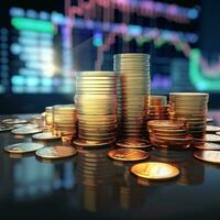 gold coin with stock market chart background photo