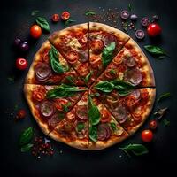 pizza that looks delicious view from above, generative ai photo