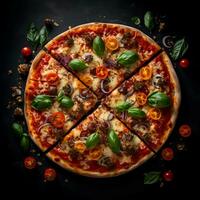 Pizza ese mira delicioso ver desde arriba, generativo ai foto