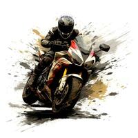 motorbike racer with ink art, generative ai photo