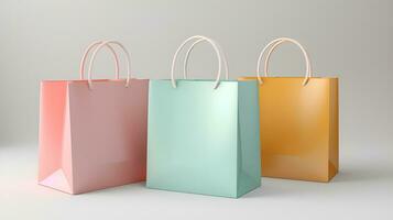 several shopping bags lined up on a white background ai generative photo