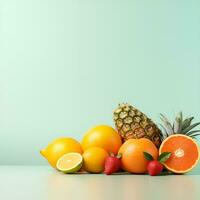 collection of various fruits with white background copy space, ai generative photo