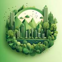 corte de papel Vamos verde edificio verdeado devoluciones a naturaleza, ai generativo foto