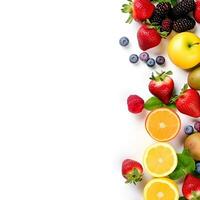 collection of various fruits with white background copy space, ai generative photo