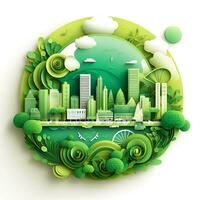 corte de papel Vamos verde edificio verdeado devoluciones a naturaleza, ai generativo foto