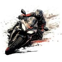 motorbike racer with ink art, generative ai photo