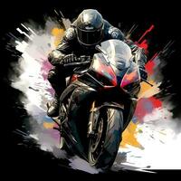 motorbike racer with ink art, generative ai photo