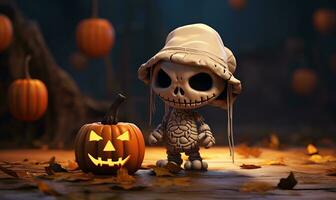 cute skull and jack o lantern for haloween background, ai generative photo