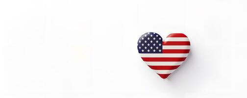 3d heart shaped american flag with white background copy space, ai generative photo