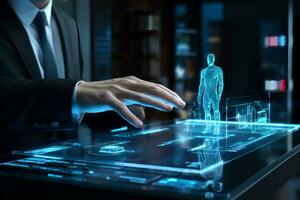 rich and dapper guy playing advanced hologram interaction ai generative photo
