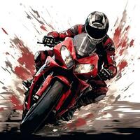 motorbike racer with ink art, generative ai photo