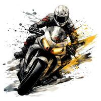 motorbike racer with ink art, generative ai photo