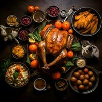 Turquía acción de gracias cena alimento, ai generativo foto