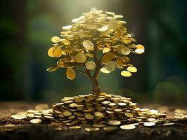 small fruit tree gold coin ai generative saving and investment concept photo