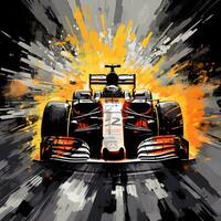 land jet formula car with ink paint art, generative ai photo