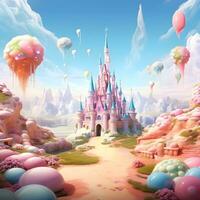 candy palace in the fantasy world of kingdoms and roads, generative ai photo
