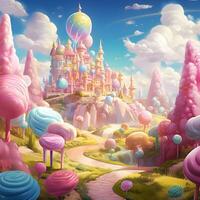 caramelo palacio en el fantasía mundo de reinos y carreteras, generativo ai foto