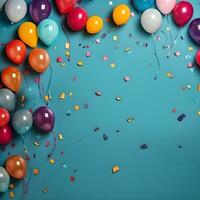 background of balloons and confetti copy space, ai generative photo