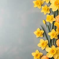 daffodil flower background copy space, ai generative photo