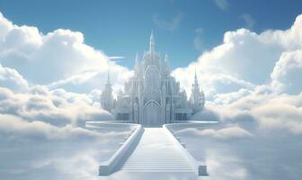 white kingdom above the sky surrounded by clouds, ai generative photo