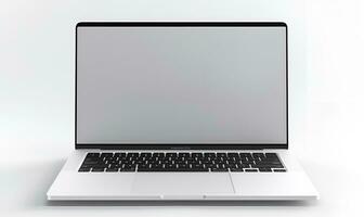 Modern laptop with clear white screen with white background, AI generative photo