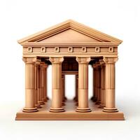 Bank building icon made of miniature wood on white background, AI generative photo