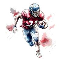 american football player with ink paint art and white background, ai generative photo