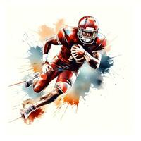 american football player with ink paint art and white background, ai generative photo