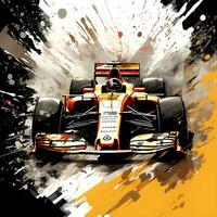 formula racing car with art ink paint effect, ai generative photo