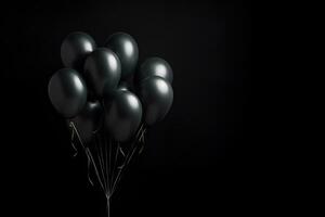 black balloons on black background black friday concept copy space, ai generative photo