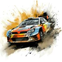 rally racing car with dust effect and ink paint art, ai generative photo