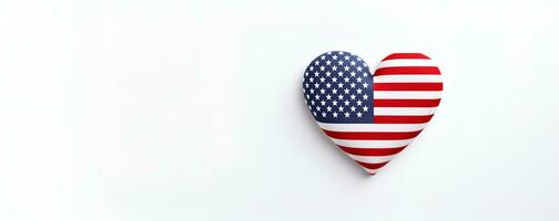 American flag heart shape with white background copy space, ai generative photo