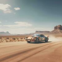 rally car on dusty dirt road, ai generative photo