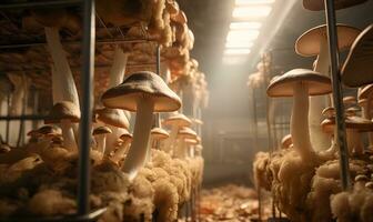 mushroom cultivation room mushroom harvest, ai generative photo