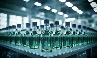 the process of producing vaccine vials in large quantities in a factory, AI generative photo