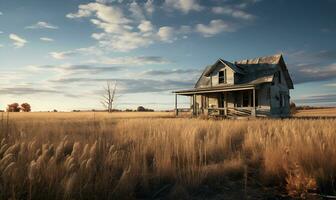 abandoned house in the fields, ai generative photo