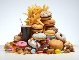 pile of all kinds of fast food junk food, ai generative photo