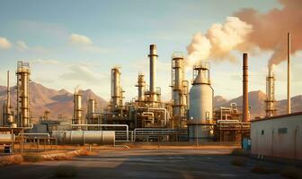 large oil refinery factory in the desert, ai generative photo